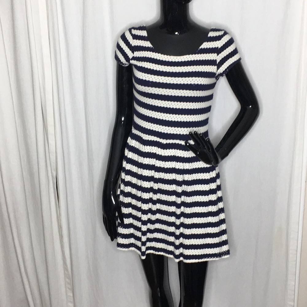 Eight Sixty navy and cream striped skater dress